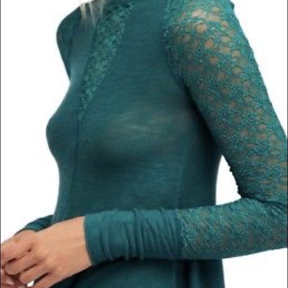 Free People Tops - NWT Free People Green Lace Long Sleeve Shirt